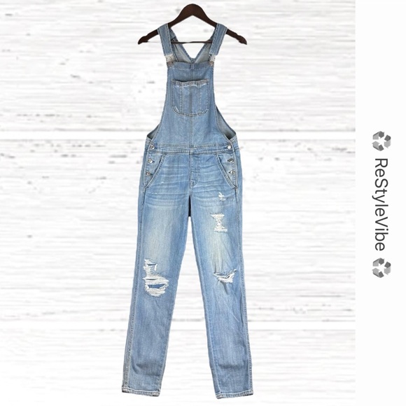 American Eagle Outfitters Denim - AMERICAN EAGLE Women’s Size XS Denim Jean Bib Overalls Tomgirl Style Destructed